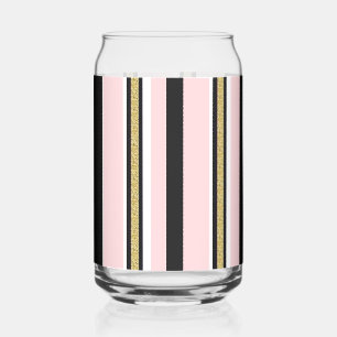 Drinkware Set Pink & White Gold Black Stripe Can Glass