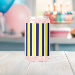 Drinkware Set Yellow Blue & White Stripe Can Glass