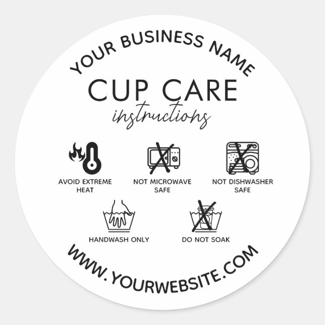 Drinkware Vinyl Tumbler Cup Mug Care Instruction Classic Round Sticker (Front)