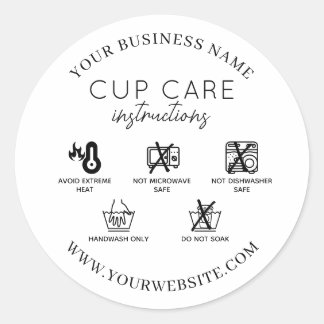 Drinkware Vinyl Tumbler Cup Mug Care Instruction Classic Round Sticker