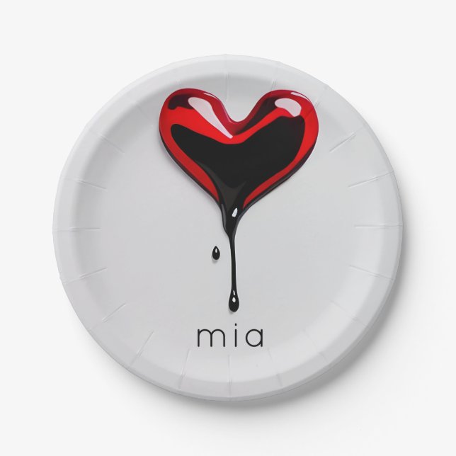 Drip Heart Graffiti – Custom Name Party decor Paper Plate (Front)