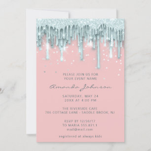 Drip Rose Glitter Baby Girl Pink Blue Invitation
