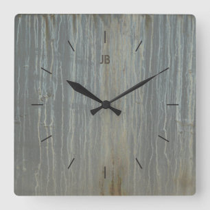 DRIP STAINED METAL   industrial or urban decor Square Wall Clock