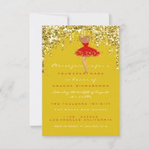 Drip  Yellow Gold Glitter Bridal Sweet 16th Dress Invitation