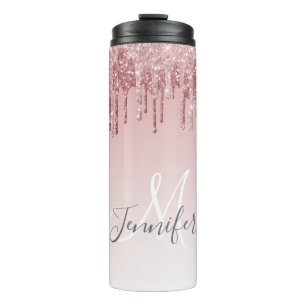 Dripped Pink and Purple Glitter Thermal Tumbler