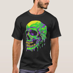 Drippin Purple Green Skull Mardi Gras Carnival Ske T-Shirt
