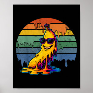 Dripping Banana Melting Retro Vintage Sunset Funny Poster