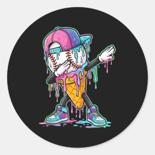Dripping baseball drip boys ice cream drip basebal classic round sticker