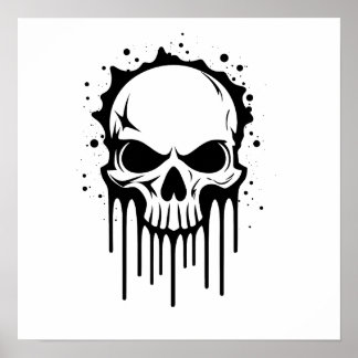 Dripping Black Flash Art Skull Poster