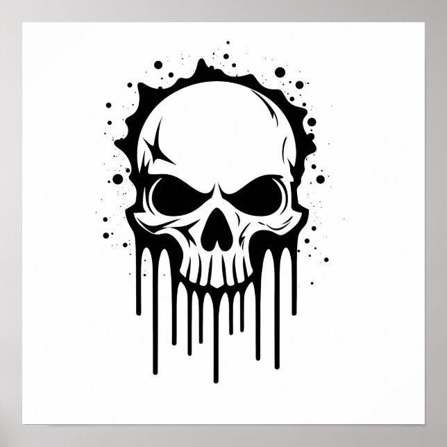 Dripping Black Flash Art Skull Poster (Front)