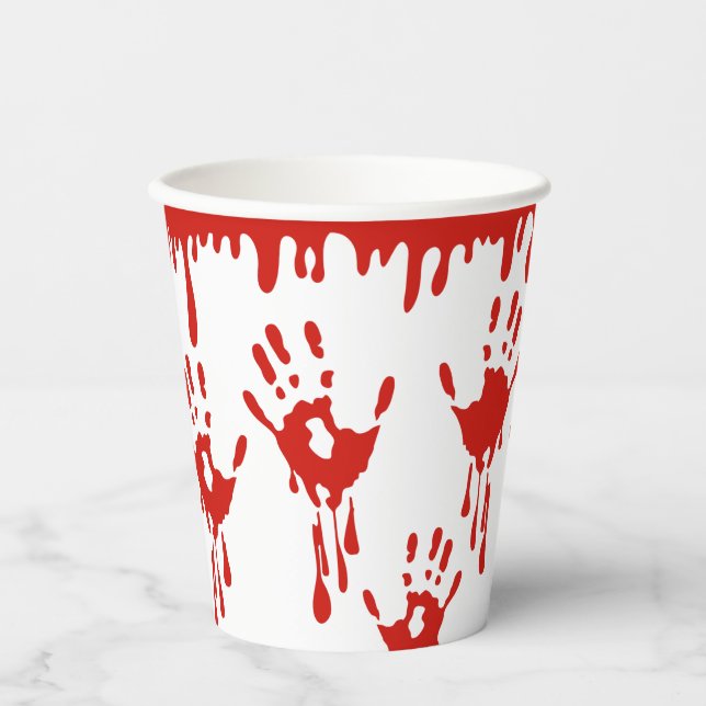 Dripping Blood and Handprints Halloween Paper Cups (Front)