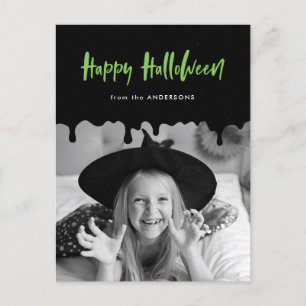 Dripping Blood Black and Lime Halloween Photo Holiday Postcard