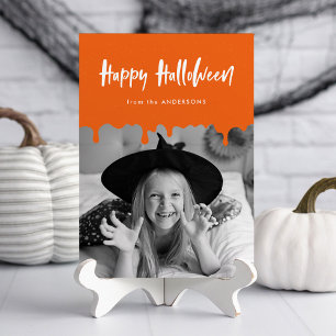 Dripping Blood Orange Halloween Photo Card