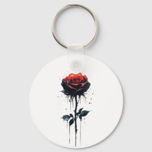 Dripping Blood Rose: Gothic Floral Art Key Ring