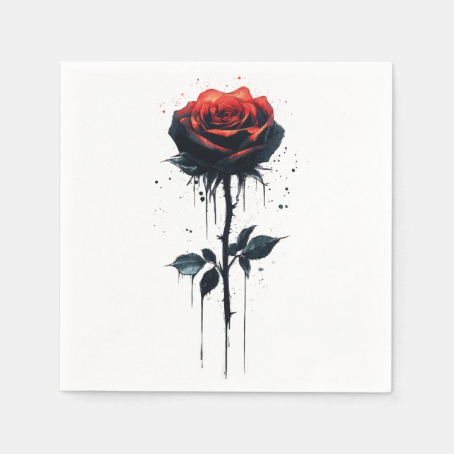 Dripping Blood Rose: Gothic Floral Art Napkin (Front)