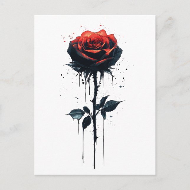 Dripping Blood Rose: Gothic Floral Art Postcard (Front)