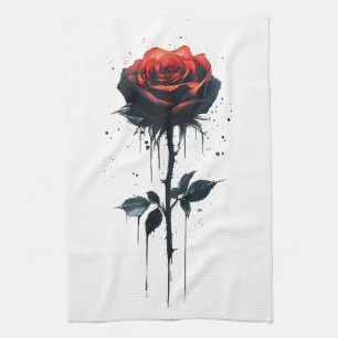 Dripping Blood Rose: Gothic Floral Art Tea Towel