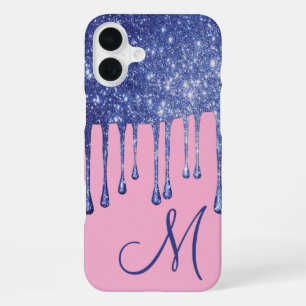 Dripping Blue Glitter Monogram Phone Case