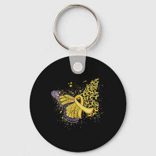 Dripping Butterfly Yellow Ribbon Childhood Cancer Key Ring