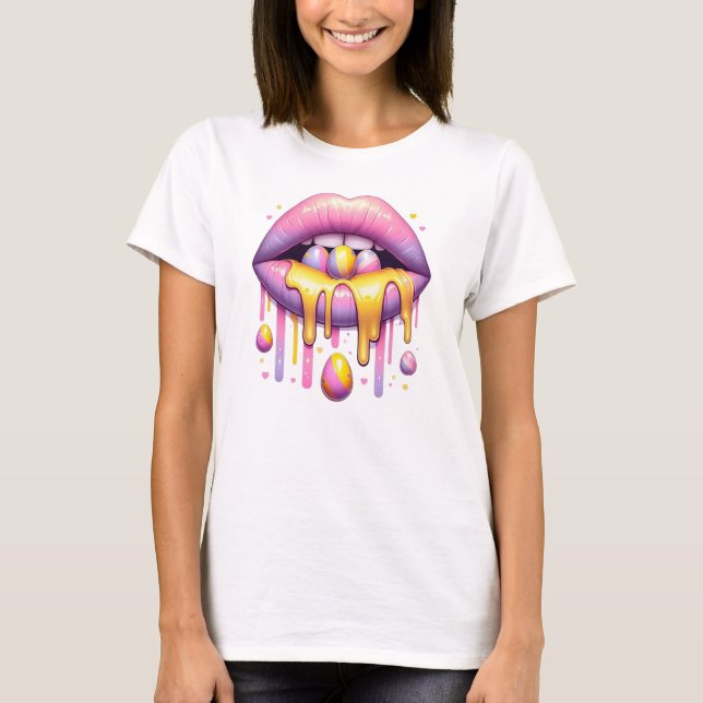Dripping Candy Lips Easter Egg T-Shirt (Front)