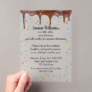 Dripping Chocolate and Colourful Birthday Sprinkle Acrylic Invitations