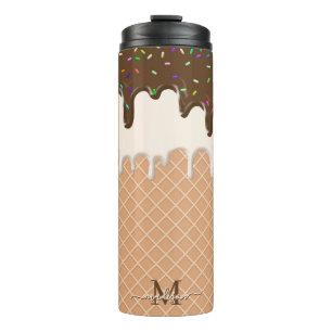 Dripping Chocolate Ice Cream Waffle Cone Monogram  Thermal Tumbler