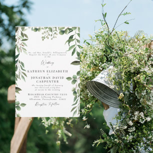 Dripping Eucalyptus Elegant White Wedding Invitation