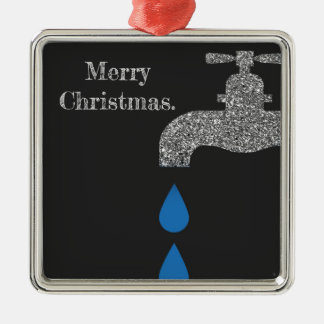 Dripping faucet and water plumbing glitter effect metal ornament