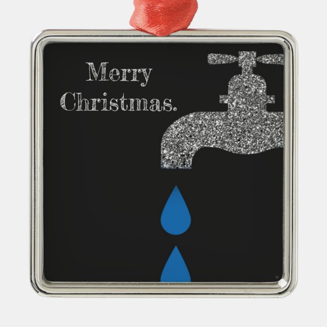 Dripping  faucet and water plumbing glitter effect metal ornament (Front)