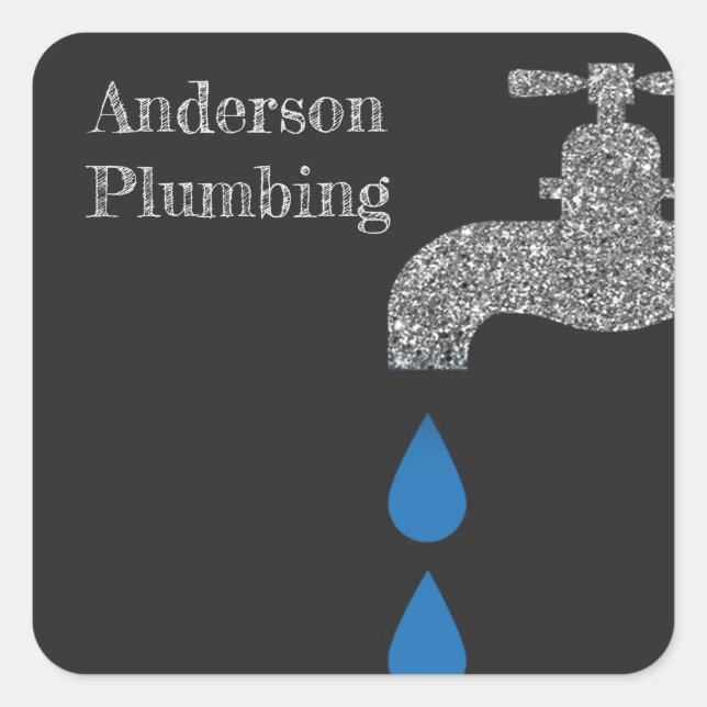 Dripping  faucet and water plumbing glitter effect square sticker (Front)