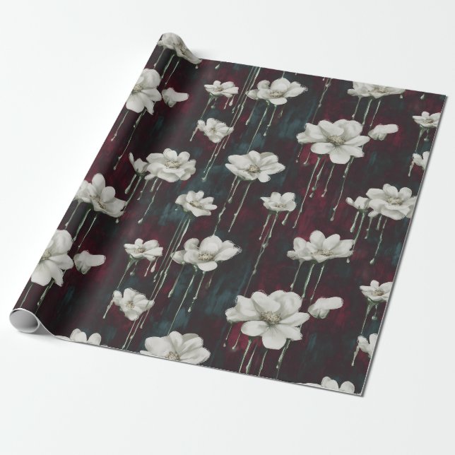 Dripping Floral Dark Wrap Wrapping Paper (Unrolled)
