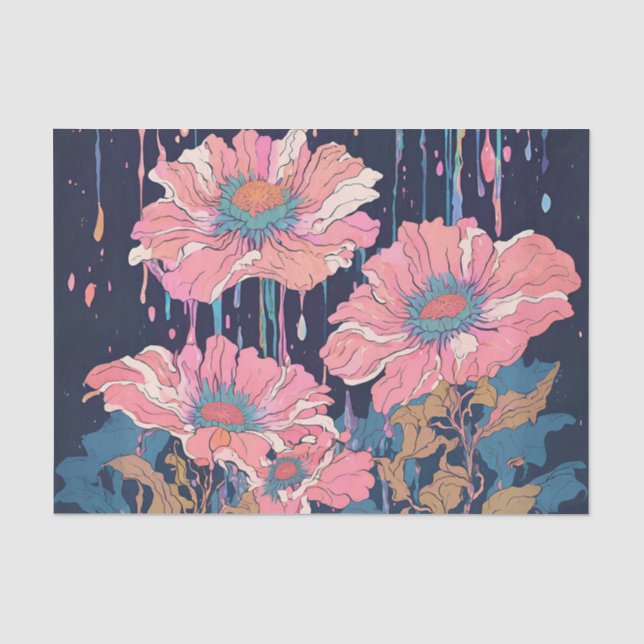 Dripping Flowers Decoupage Tissue Paper (Front)