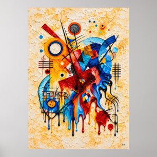 Dripping Geometric Abstract With Bold Primary Colo Poster