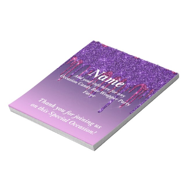 Dripping Glitter Candy Bar Wrapper Party Favours Notepad (Rotated)