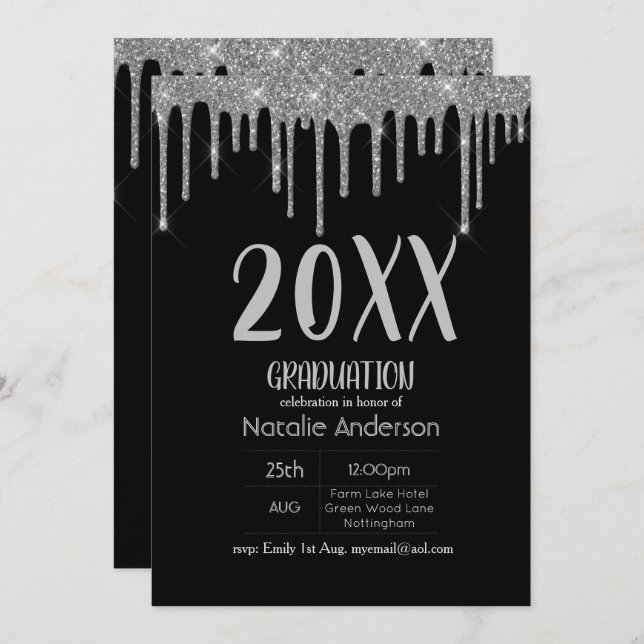 Dripping Glitter Graduation Class of 20xx Modern Invitation (Front/Back)