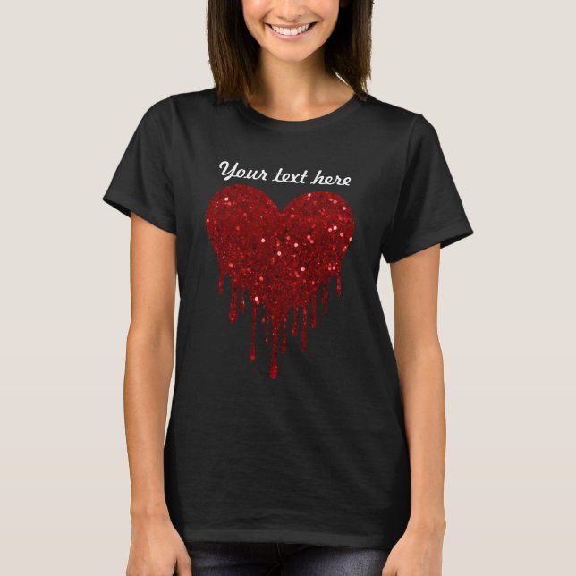Dripping Glitter Heart Design T-Shirt (Front)