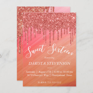 Dripping Glitter Ombre Melting Drizzle Sweet 16 Invitation