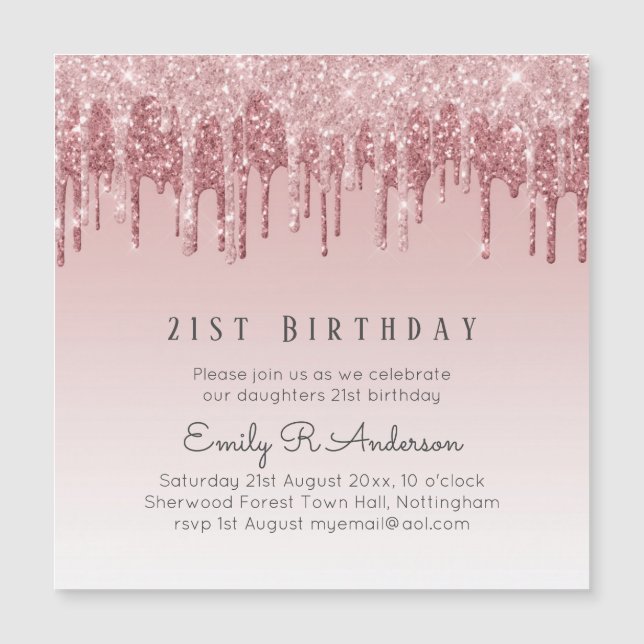Dripping Glitter Rose Gold 21st Birthday Pink Girl (Front)