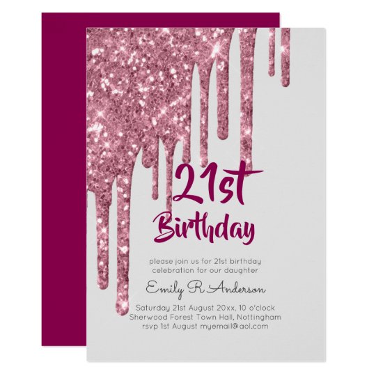 Dripping Glitter Rose Gold 21st Birthday Pink Girl Invitation