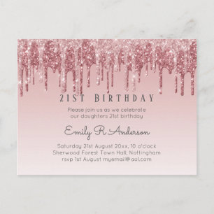 Dripping Glitter Rose Gold 21st Birthday Pink Girl Postcard