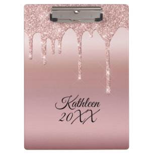 Dripping Glitter Rose Gold Personalised Clipboard