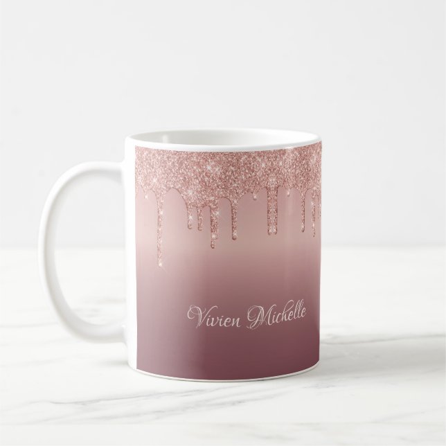 Dripping Glitter Rose Gold Sparkling Coffee Mug (Left)