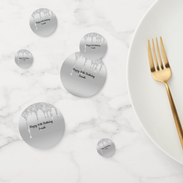 Dripping Glitter Silver Personalised Birthday  Confetti (Group)