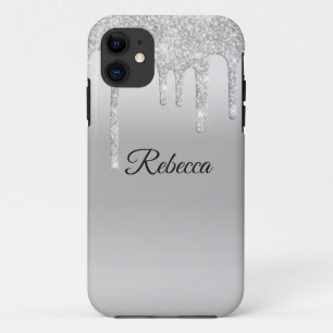Dripping Glitter Silver Personalised iPhone 11 Case