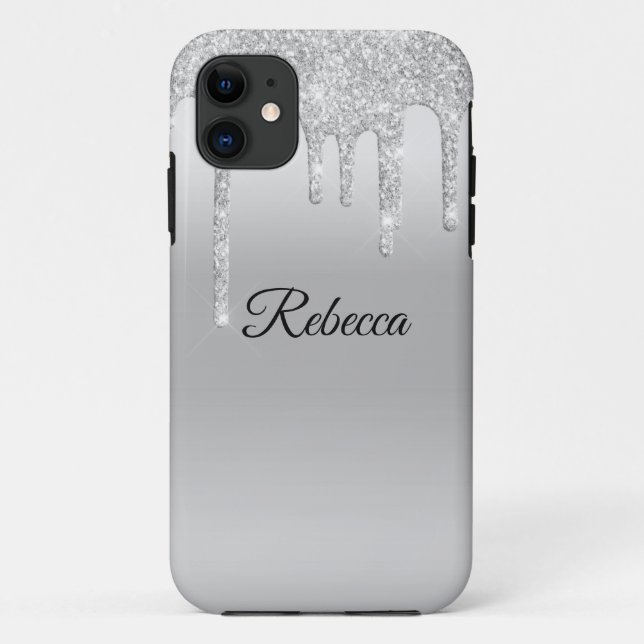 Dripping Glitter Silver Personalised Case-Mate iPhone Case (Back)
