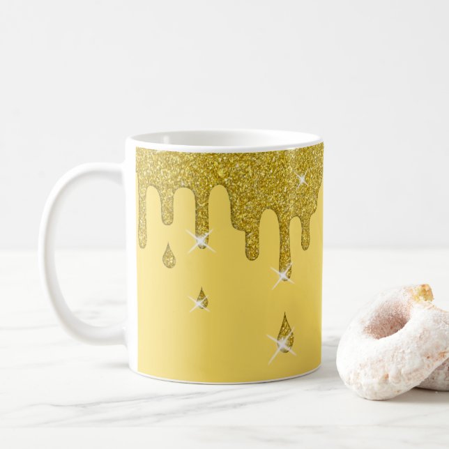 Dripping Gold Glitter Effect & Sparkles Coffee Mug (With Donut)