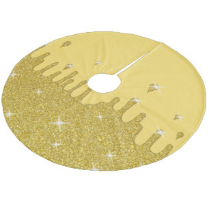 Dripping Gold Glitter Effect & Sparkles Fleece Tree Skirt