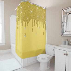 Dripping Gold Glitter Effect & Sparkles Shower Curtain