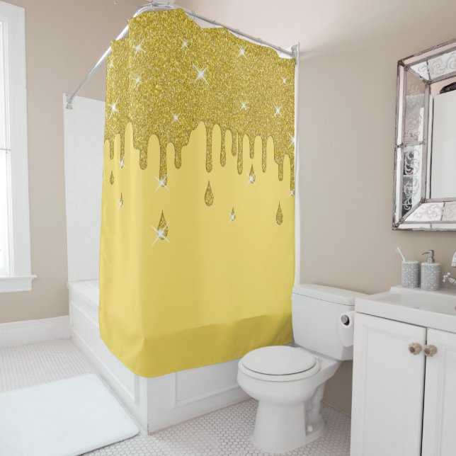 Dripping Gold Glitter Effect & Sparkles Shower Curtain (In Situ)
