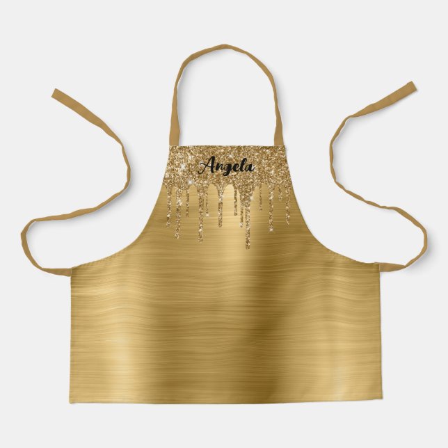 Dripping Gold Glitter Glam Personalised S Apron (Front)